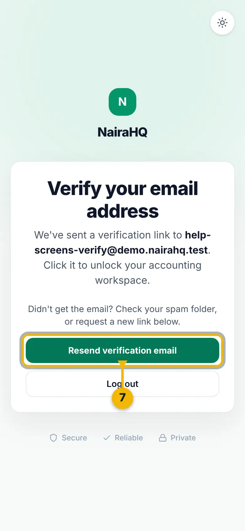 Verify your email address, with the Resend verification email button marked.