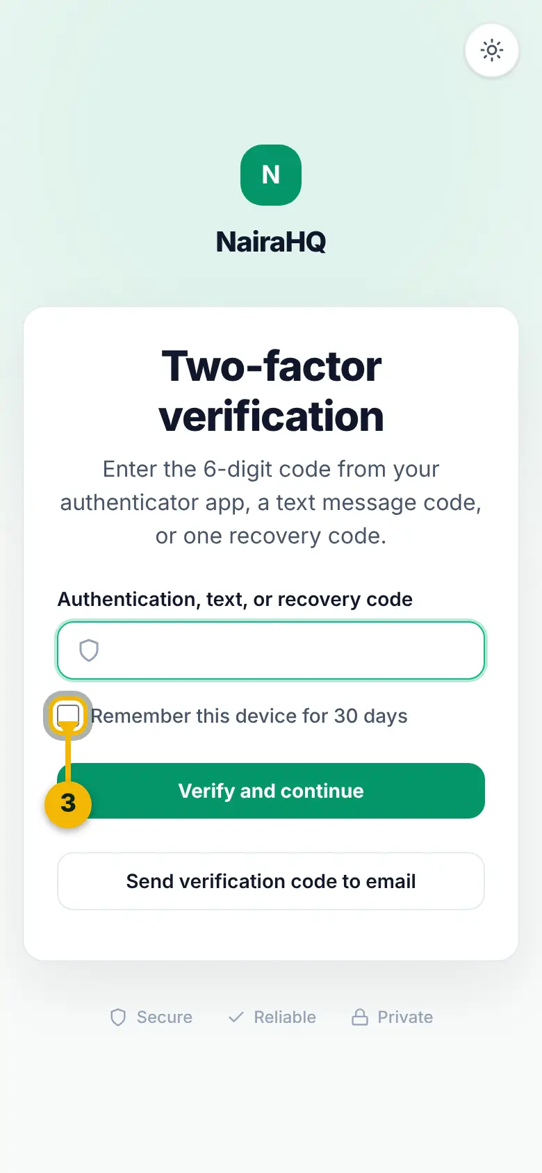 Two-factor verification, with Remember this device for 30 days marked.